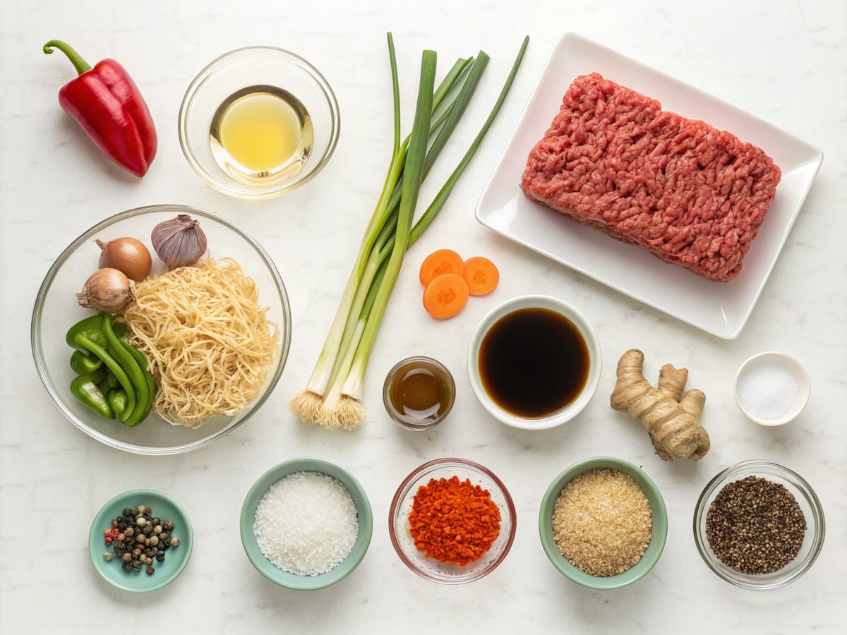 Ingredients for making Korean Ground Beef Ramen