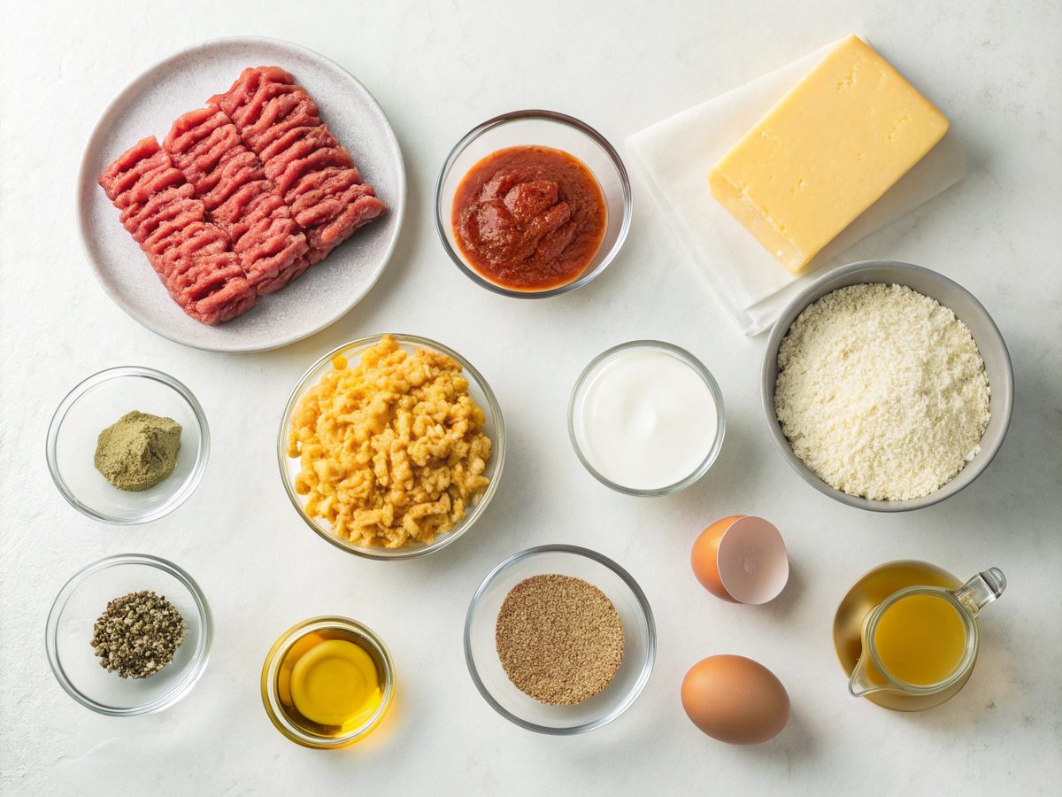 Ingredients for making Mac and Cheese Meatloaf Casserole