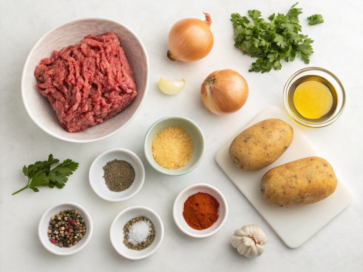 Ingredients for making one-pan ground beef potato dinner