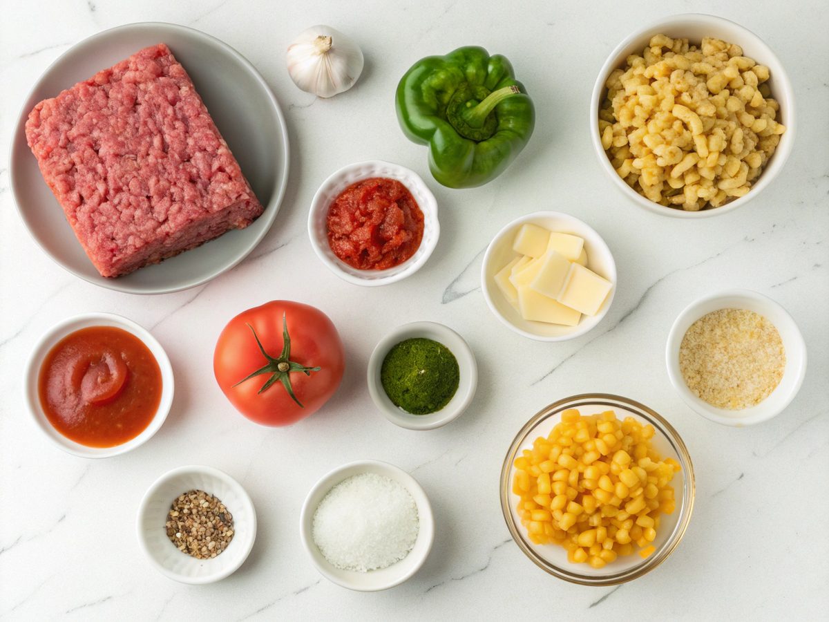 Ingredients for making one pot beefaroni recipe