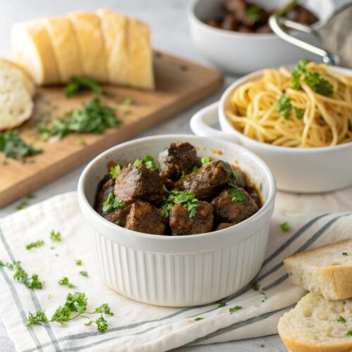 Feature image of delicious garlic butter beef bites served hot.