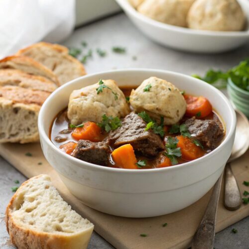 Packed with rich flavor, these slow cooker beef stew dumplings are a must-try