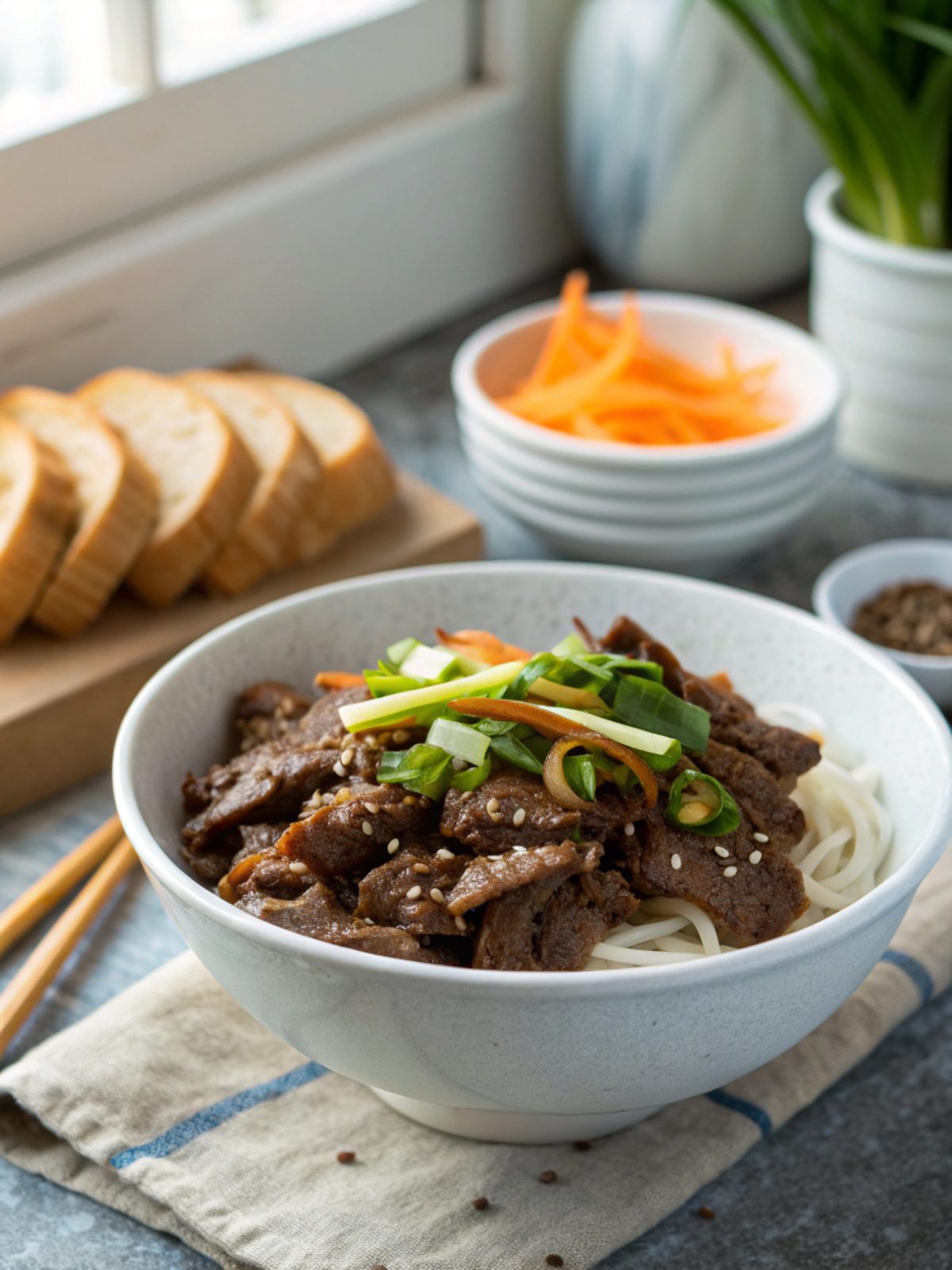 Delicious Korean Beef Bulgogi served fresh with vegetables on a plate