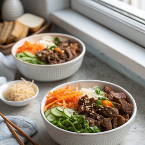 Delicious beef bulgogi bowls ready to be served