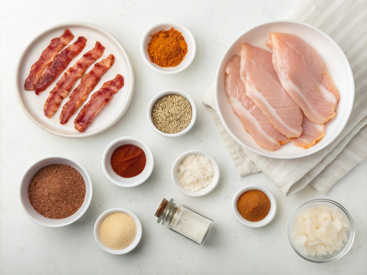 An SEO-friendly alt tag describing the ingredients for Bacon Brown Sugar Chicken Tenders