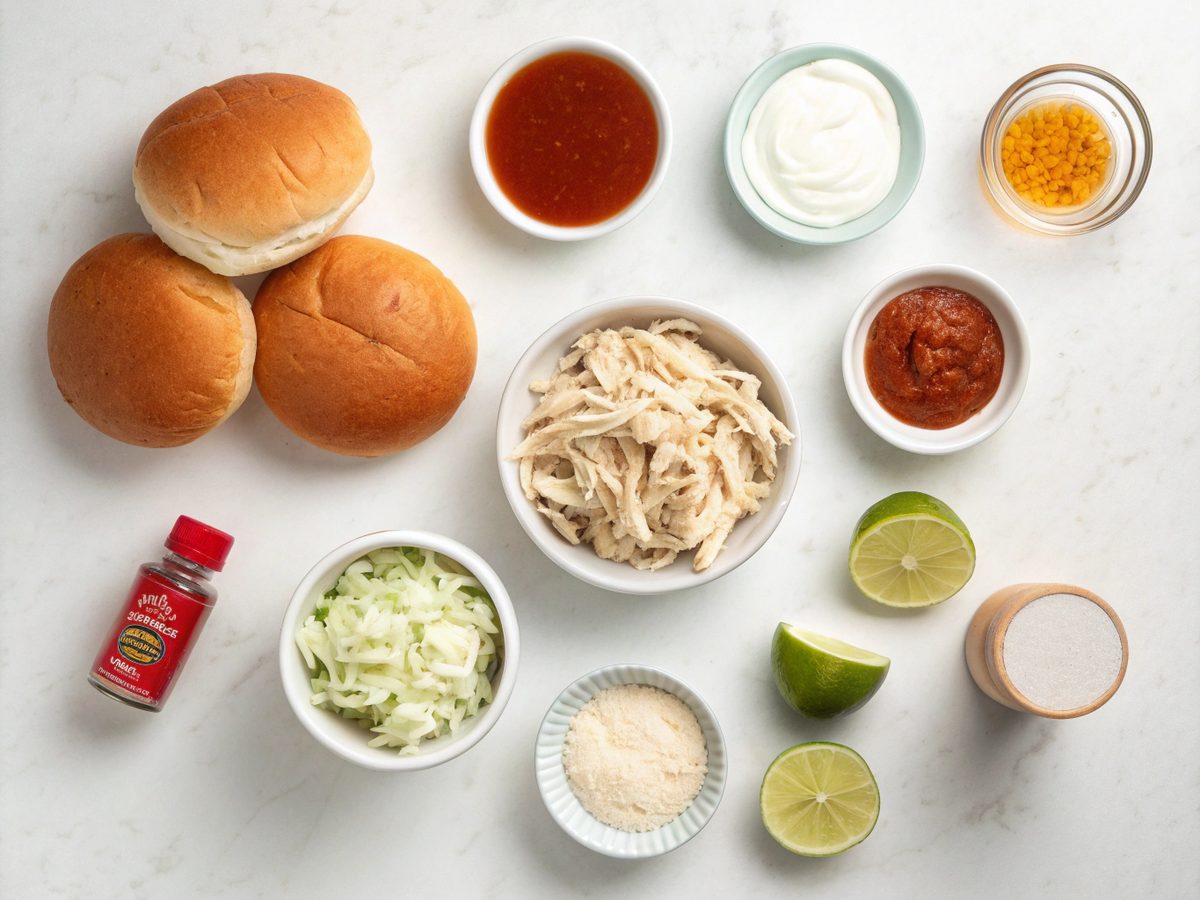 Ingredients laid out for making bang bang chicken sliders.