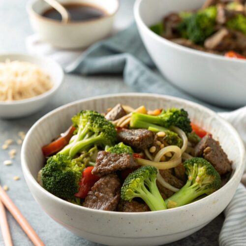 Visual close-up of Beef and Broccoli Stir Fry served hot.