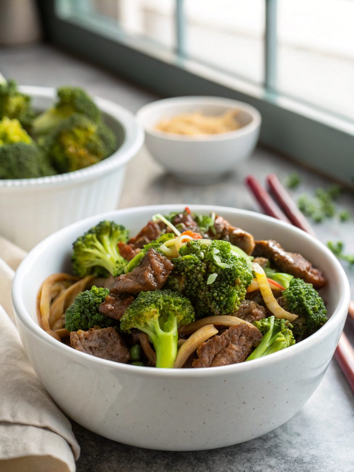 A vibrant and delicious Beef Broccoli Recipe, served in a white bowl