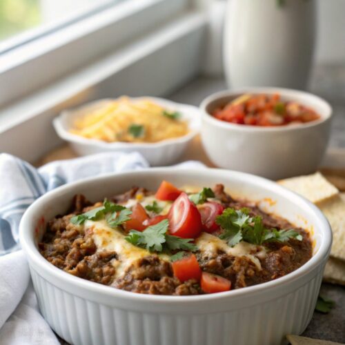 A vibrant featured image of Beef Enchilada Skillet ready to serve.
