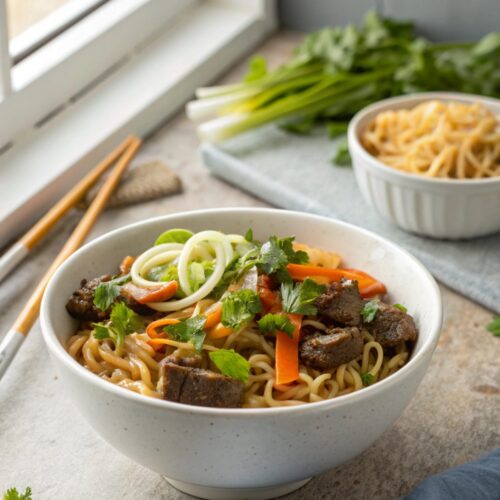 Delicious Beef Ramen Stir Fry served fresh.