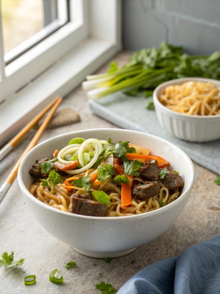 Delicious Beef Ramen Stir Fry served fresh.