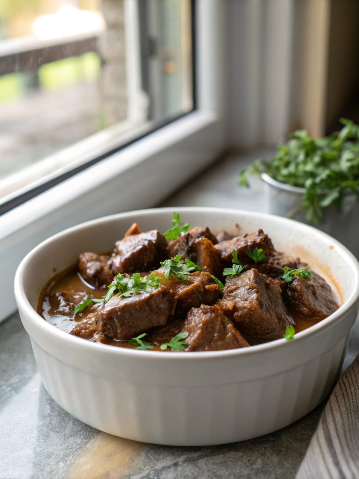 Delicious and tender beef tips served in rich gravy