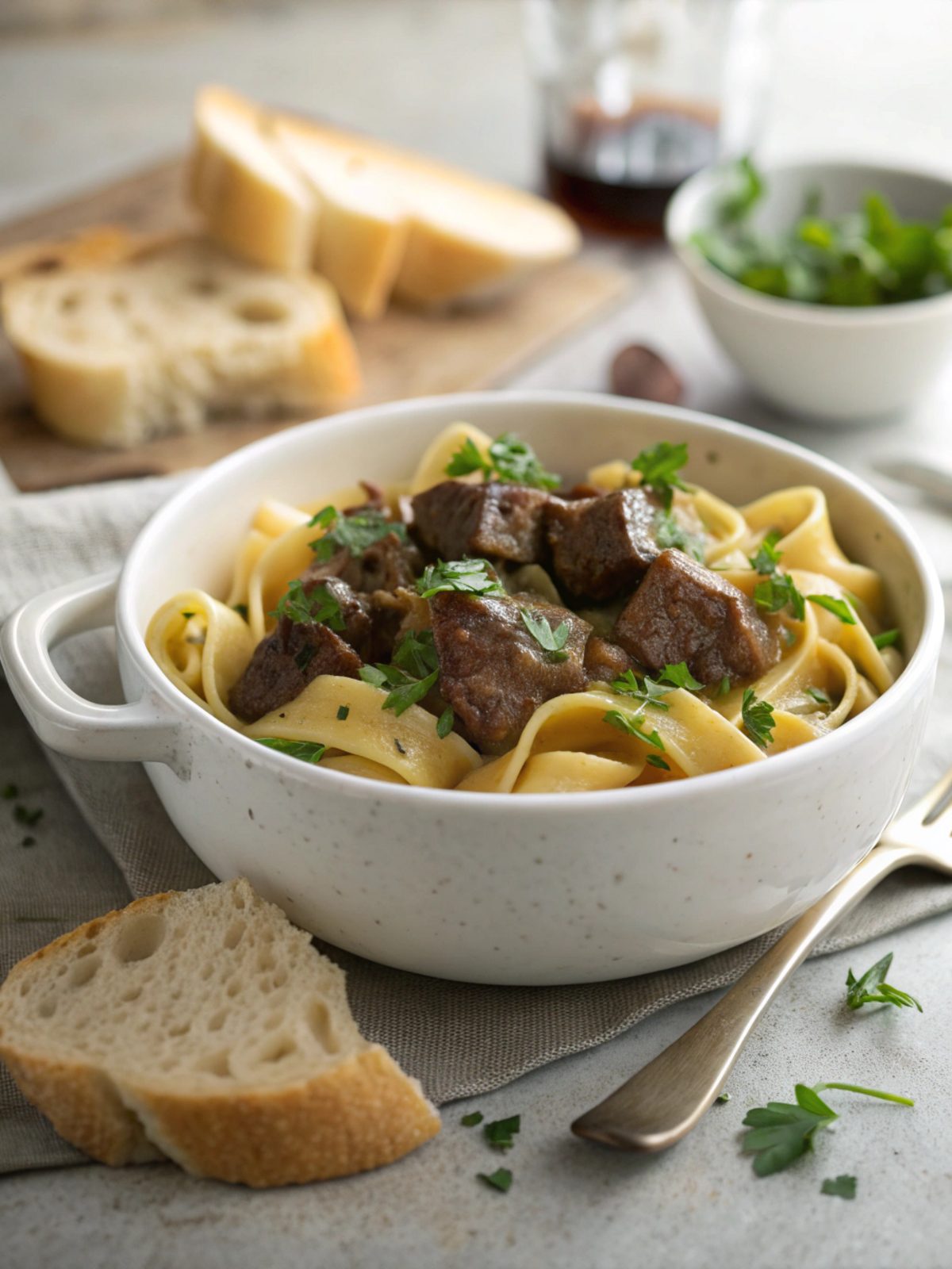 Plated Beef Tips and Noodles Recipe as a featured dish