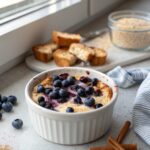 Delicious Blueberry Cottage Cheese Breakfast Bake served warm