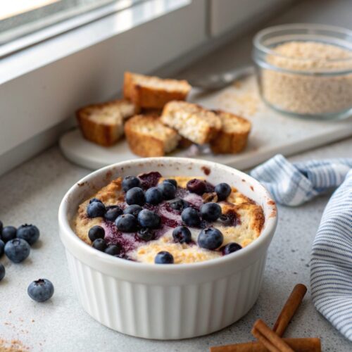 Delicious Blueberry Cottage Cheese Breakfast Bake served warm