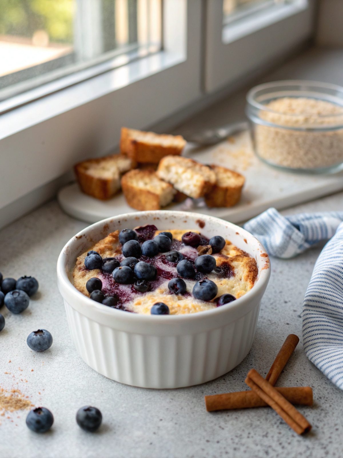 Delicious Blueberry Cottage Cheese Breakfast Bake served warm