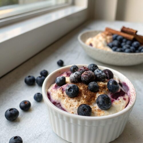 SEO-friendly alt text describing the featured image of blueberry cottage cheese cloud bread