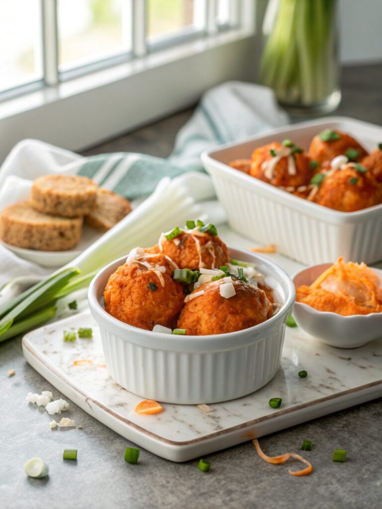 Close-up view of Buffalo Chicken Bombs Recipe on a white plate