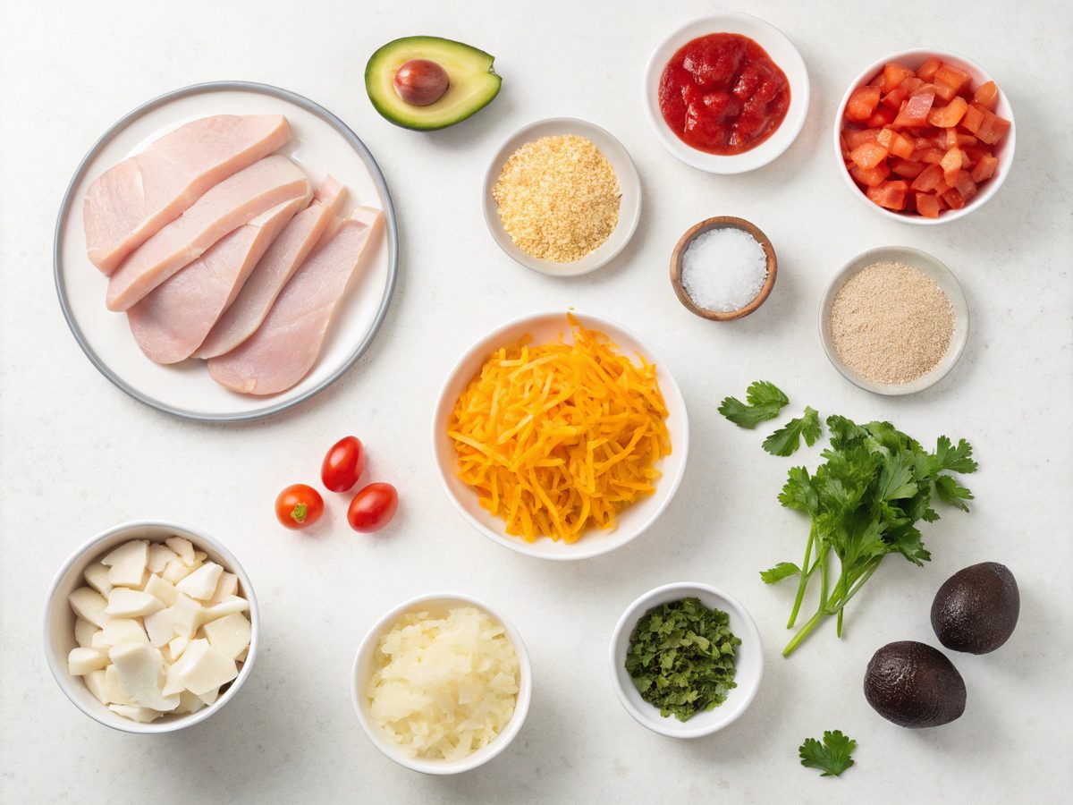 Ingredients for Buffalo Chicken Bowls Recipe displayed on a countertop