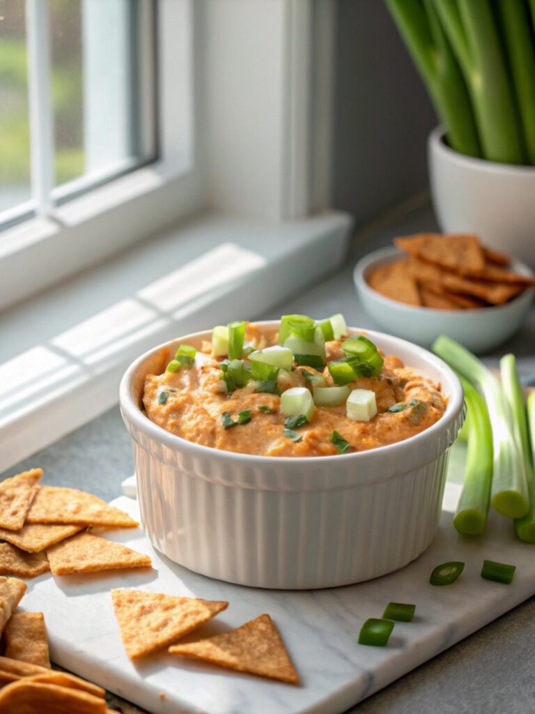 Featured image of buffalo chicken dip recipe served in a dish