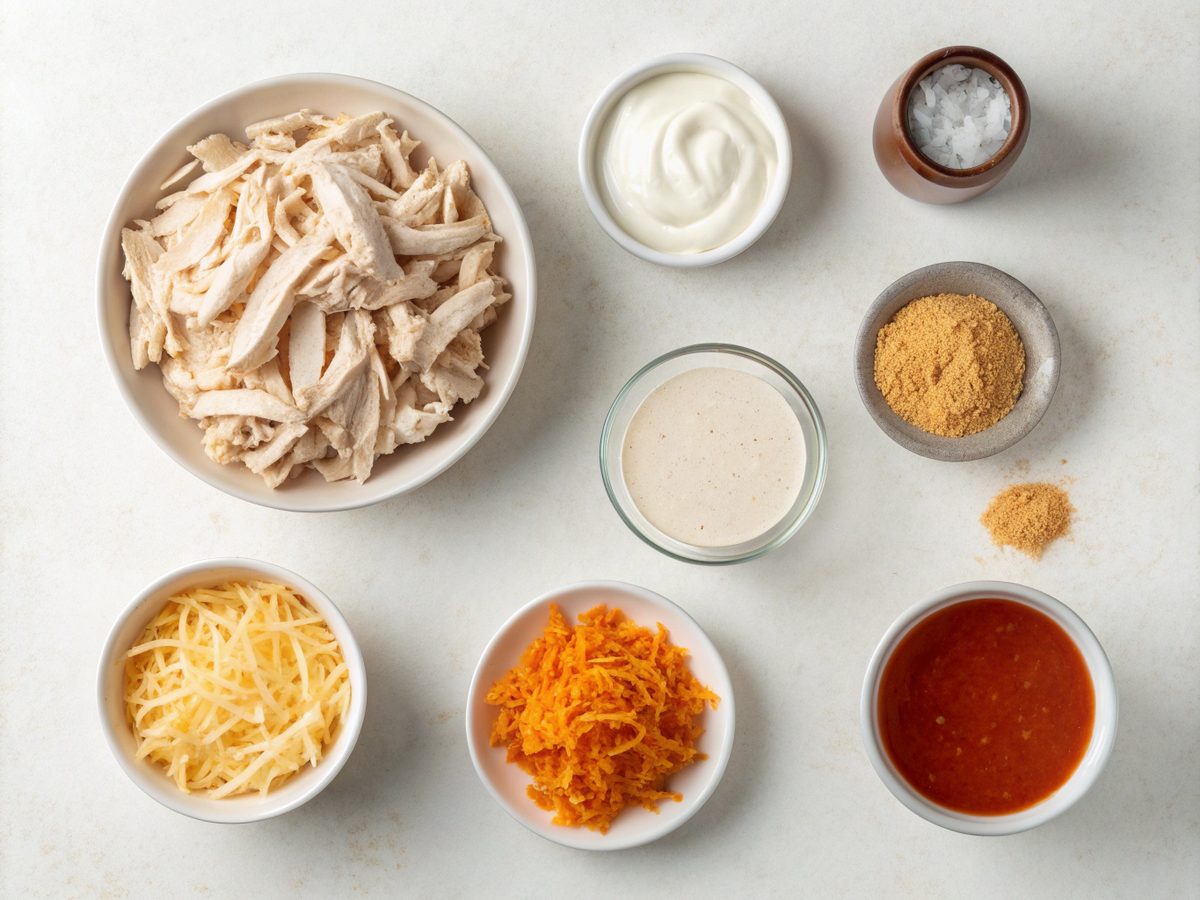 Image of ingredients for buffalo chicken dip recipe