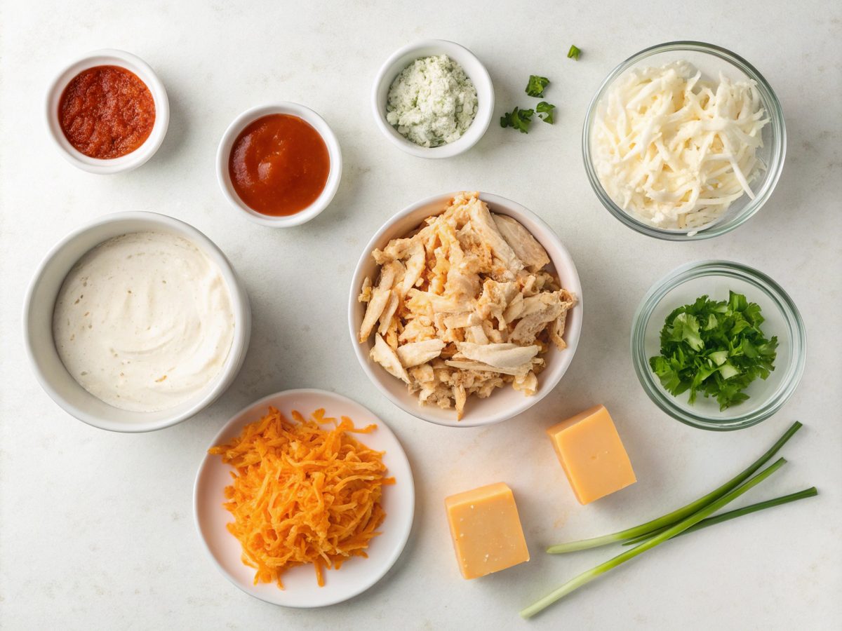 Fresh ingredients for making Buffalo Chicken Dip Recipe
