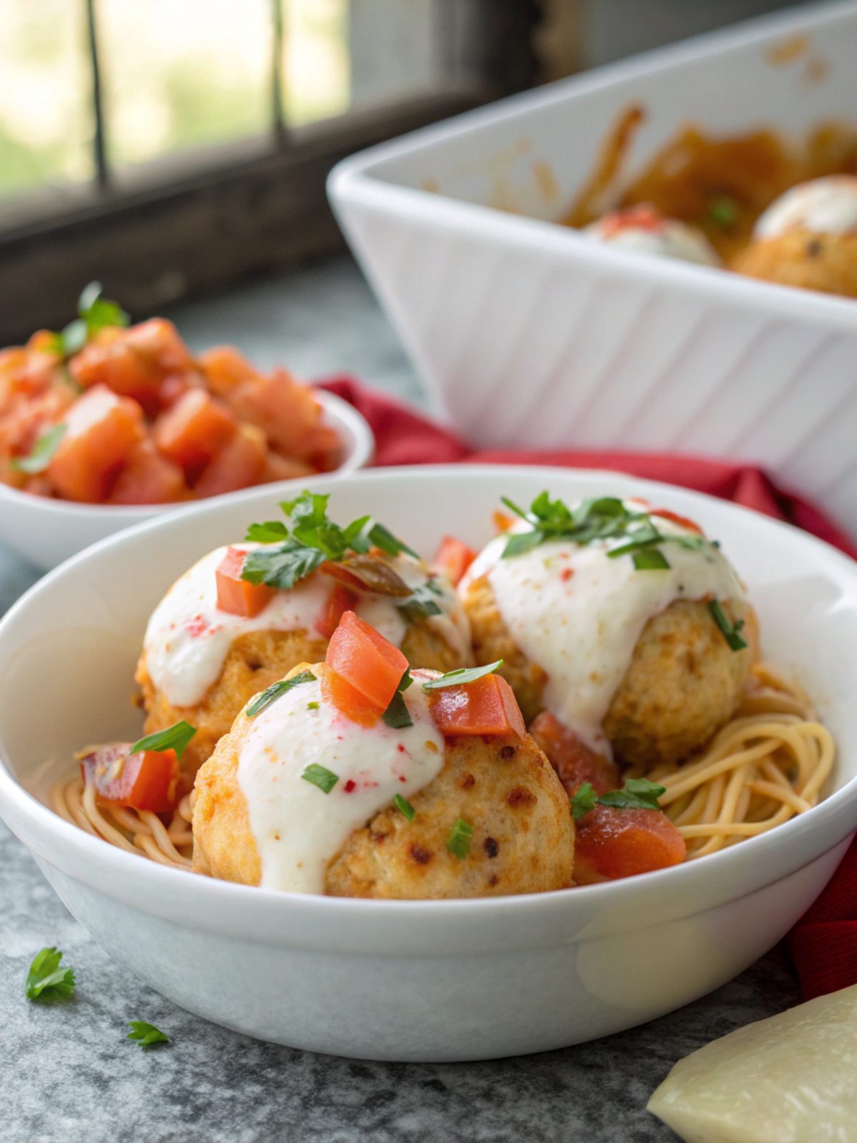 Freshly baked Buffalo Chicken Mozzarella Bombs ready to be served.