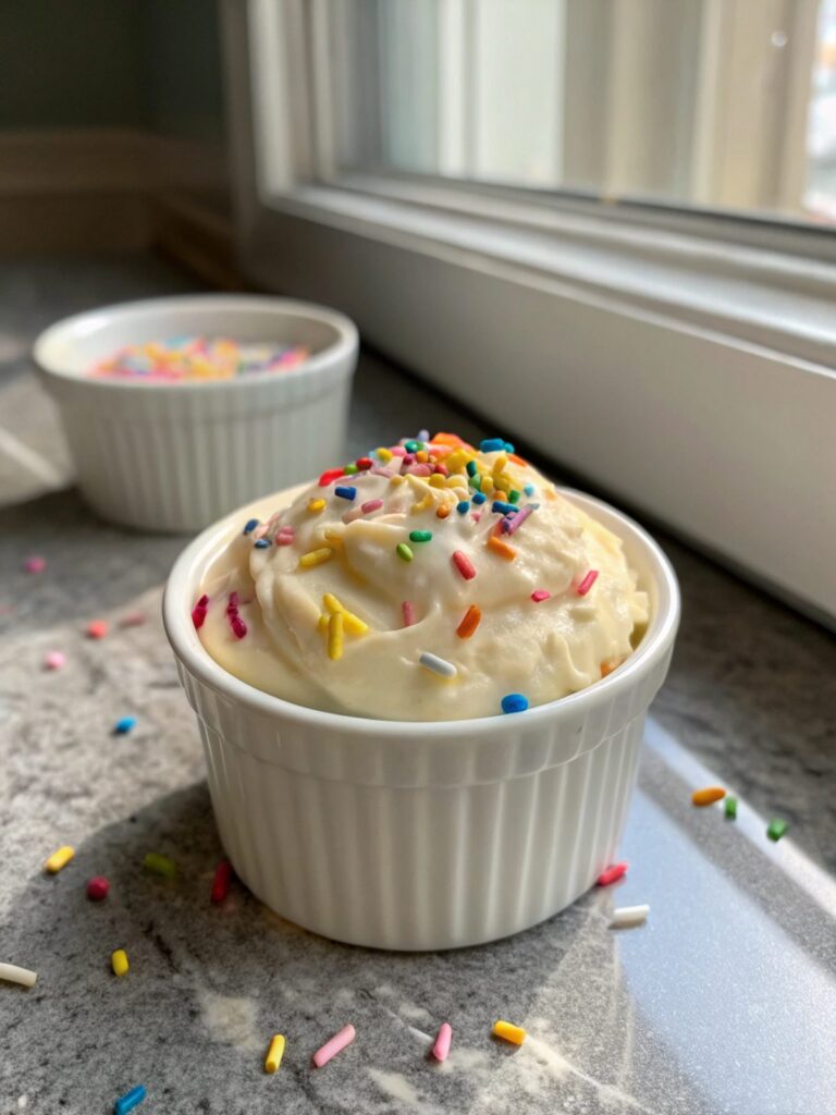 Delicious bowl of Cake Batter Protein Pudding with vibrant sprinkles on top