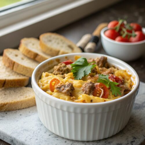Close-up of Cattle Drive Casserole Recipe served in a casserole dish