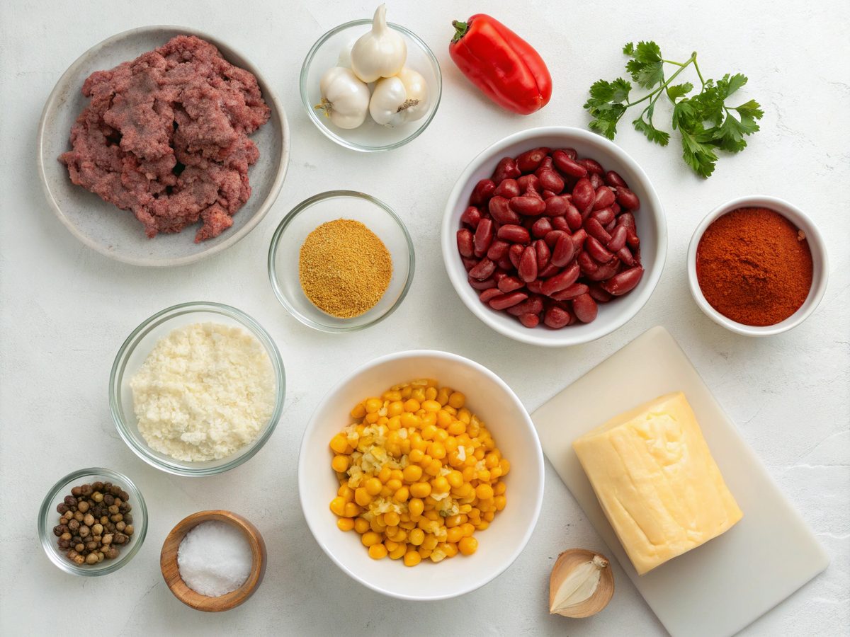 Ingredients for preparing the Cattle Drive Casserole Recipe.
