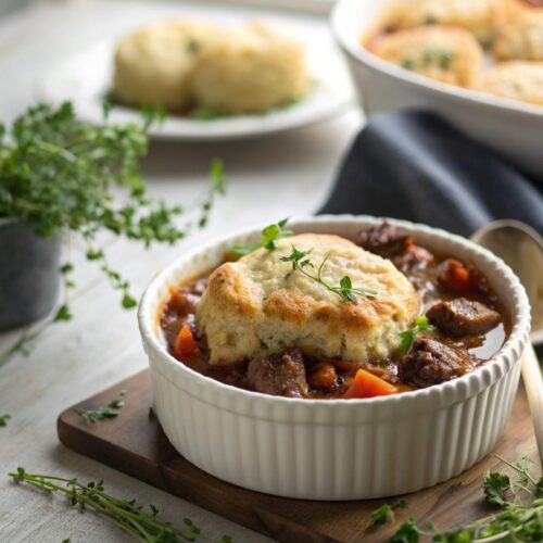Cheddar Bay Beef Cobbler close-up with serving suggestion