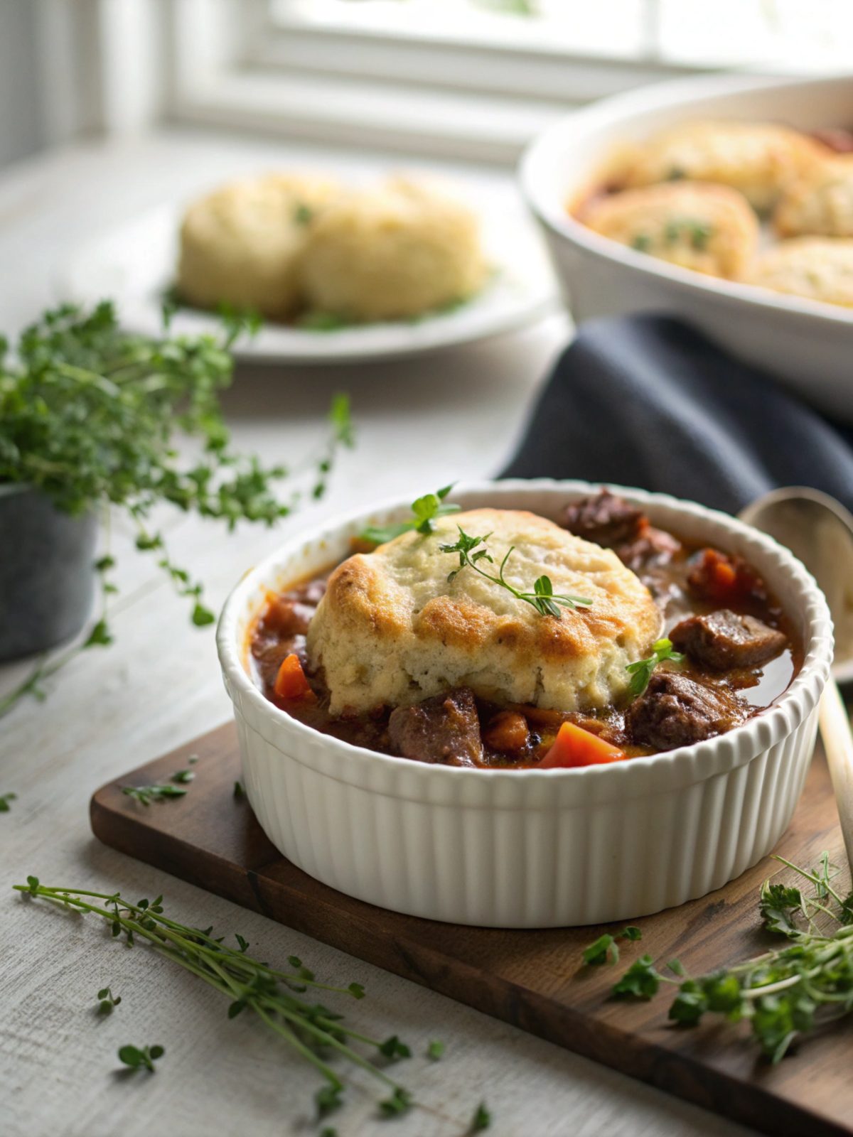 Cheddar Bay Beef Cobbler close-up with serving suggestion