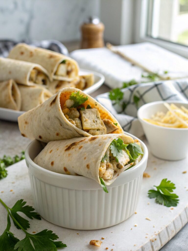Mouth-watering close-up of Cheesy Garlic Chicken Wraps, highlighting melted cheese and golden tortillas