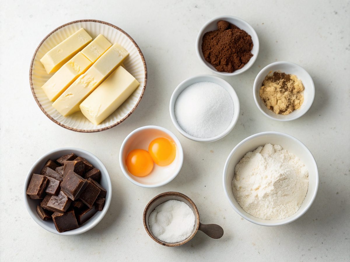 Illustration of ingredients for chocolate soufflé recipe
