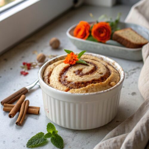 Featured image of a delightful, freshly baked Cinnamon Swirl Protein Cake, showcasing its texture and swirl.