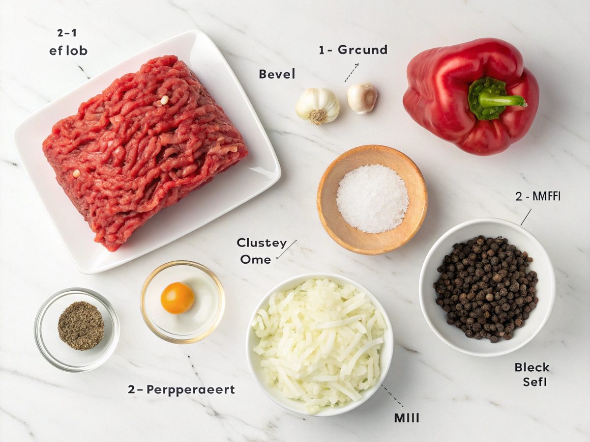A variety of fresh ingredients used in ground beef dinner recipes.