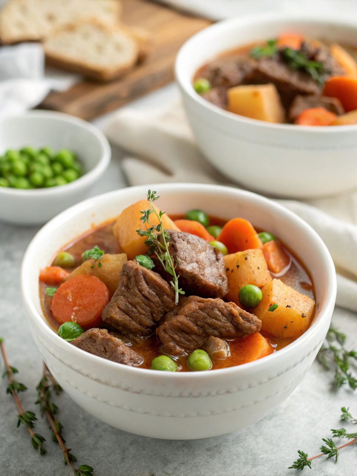 A delicious bowl of crockpot beef stew with beef and vegetables
