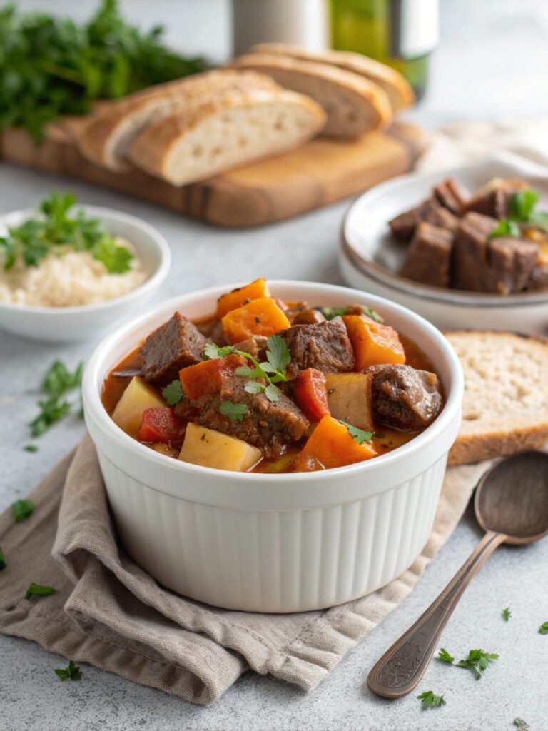 Featured image of Comforting Crockpot Beef Stew served in a bowl.