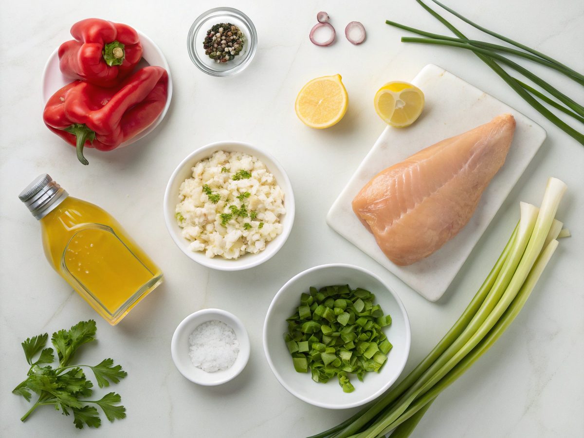 Ingredients displayed for making Cottage Cheese Chicken Salad