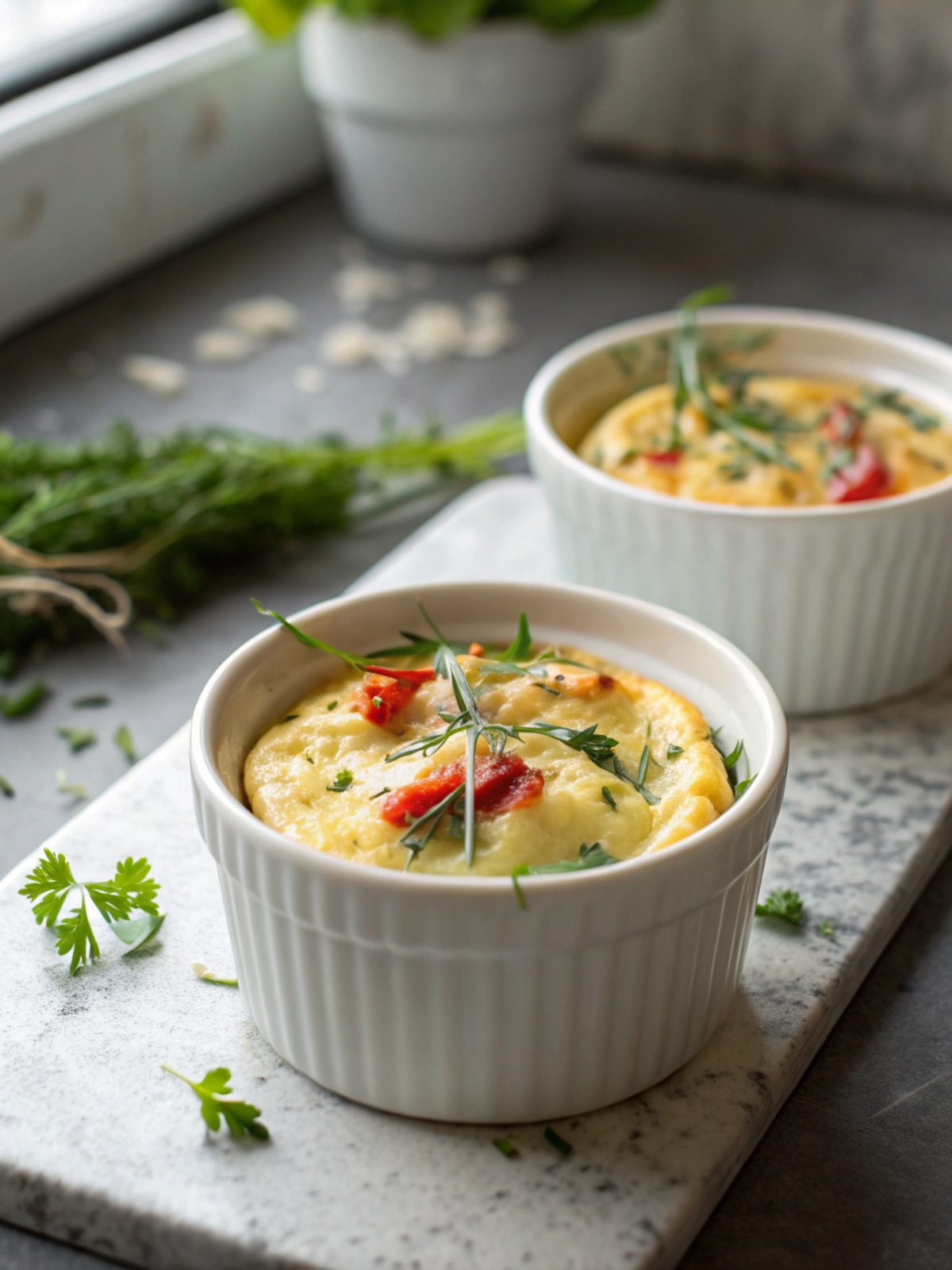Close-up of freshly cooked cottage cheese egg bites, served warm and inviting.