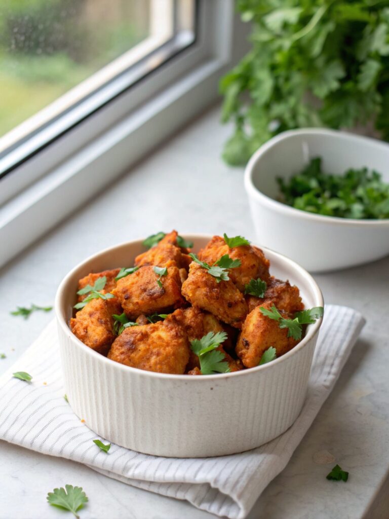 Juicy Cowboy Butter Chicken Bites served in a white ceramic bowl