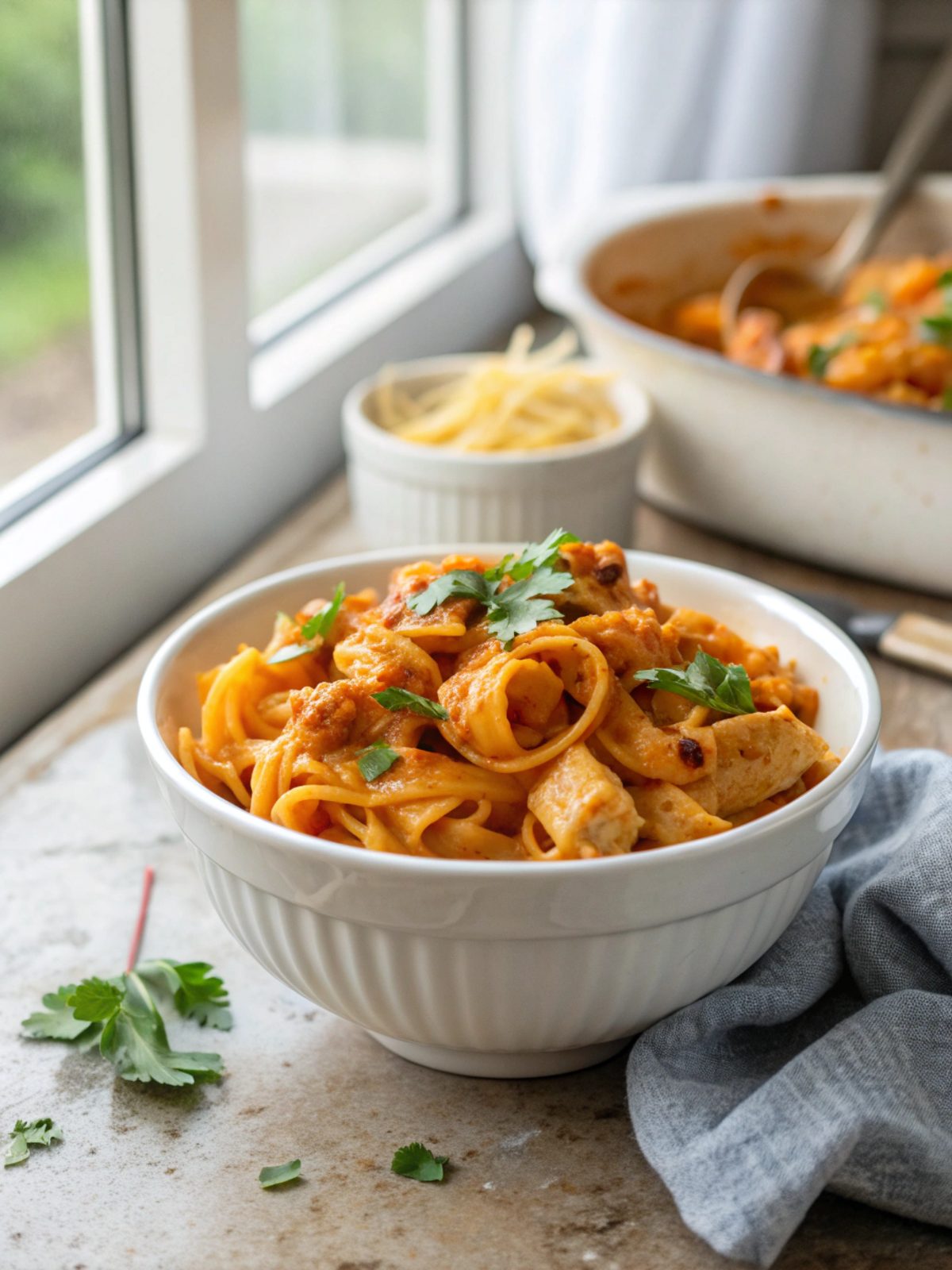 SEO-friendly alt text describing the featured image of cowboy butter chicken pasta