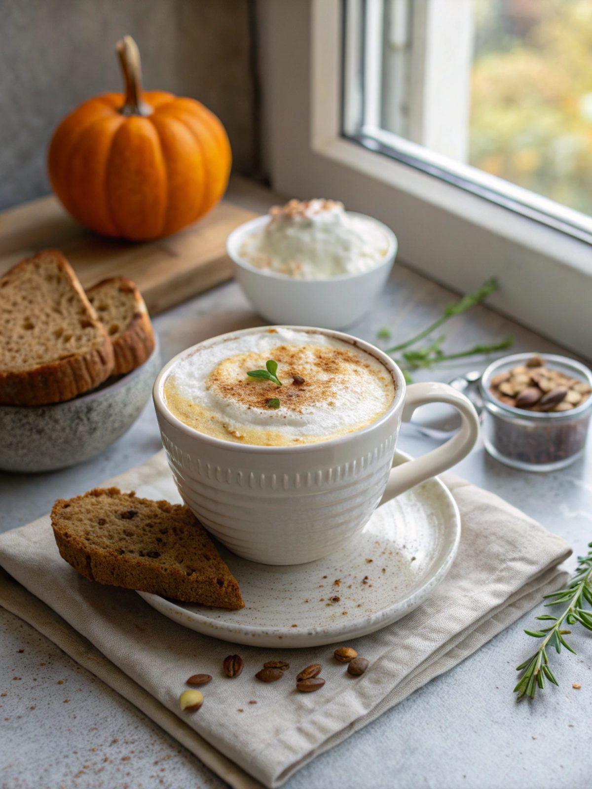 A delightful homemade pumpkin spice latte served in a stylish mug