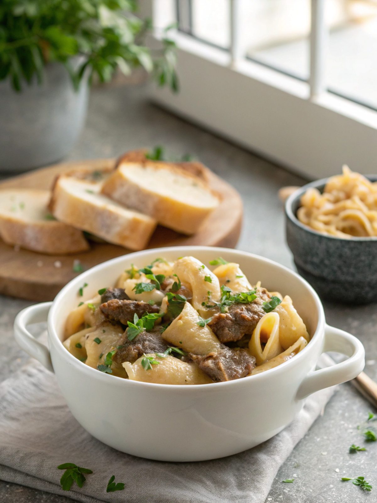 A delightful plate of creamy beef and shells recipe