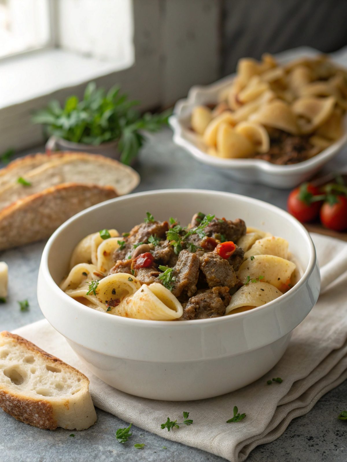 Featured image showing the creamy beef and shells recipe.