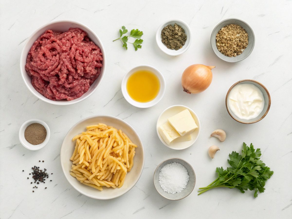 Ingredients needed for the Creamy Beef Pasta Recipe