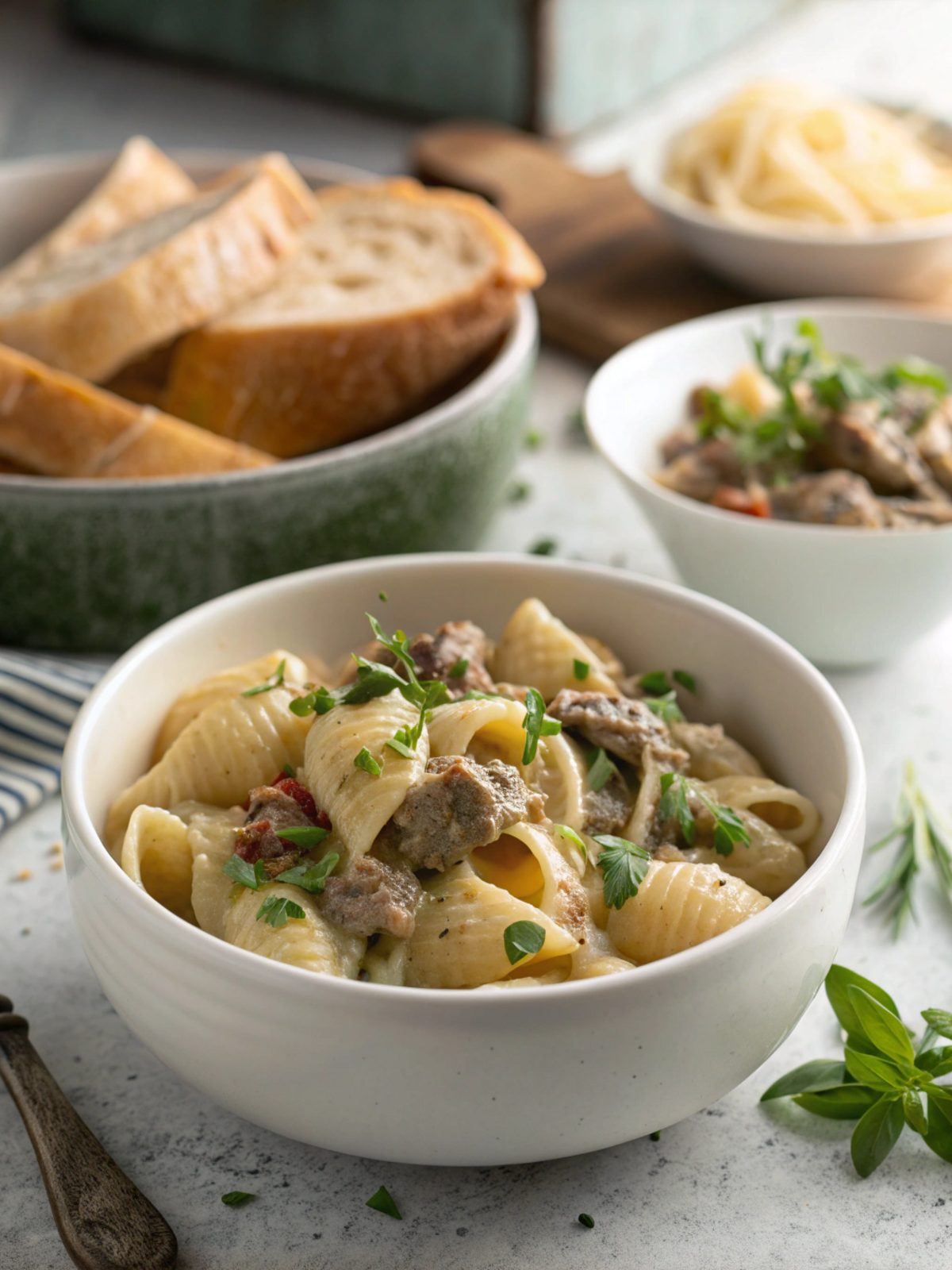 A visually appealing dish of creamy beef shells, cooked to perfection.