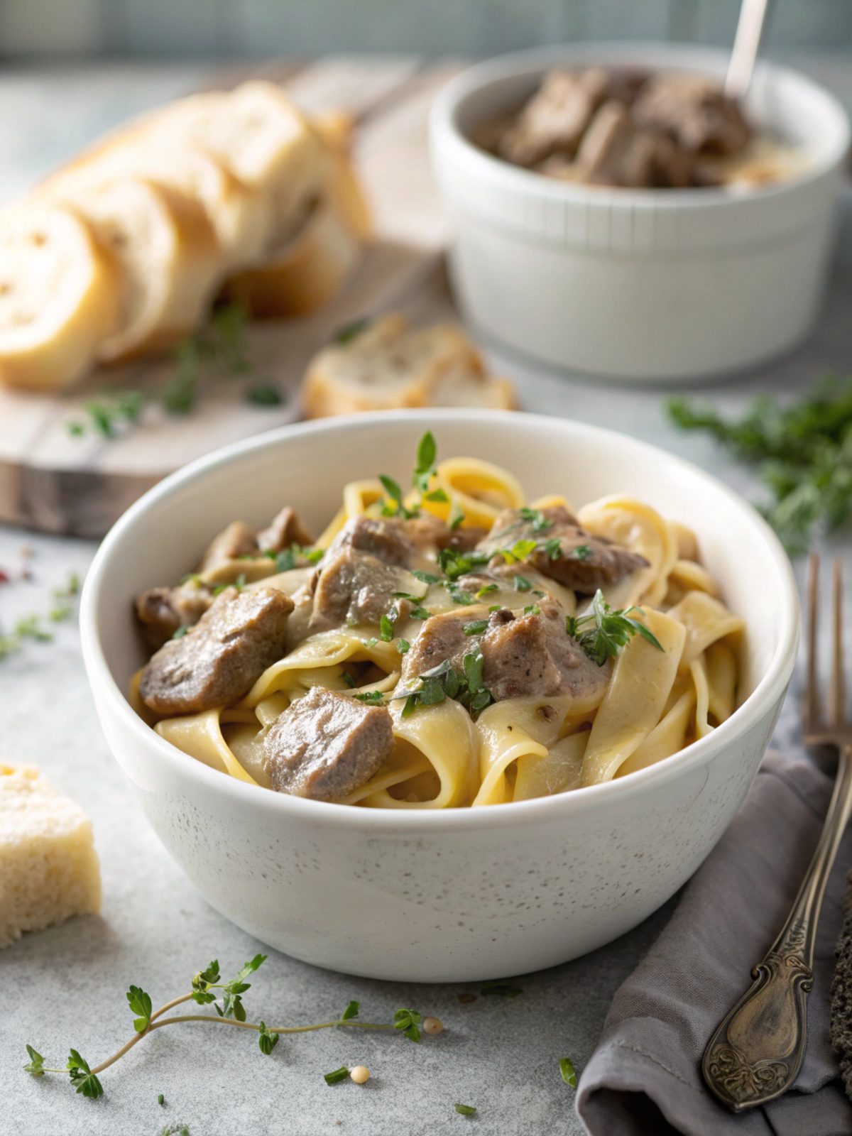Featured image showing a delicious creamy beef stroganoff dish.
