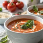 Featured image showcasing creamy tomato basil soup in a bowl.