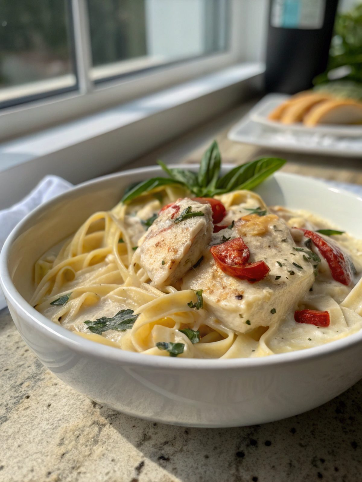 Feature image of creamy Tuscan garlic chicken served deliciously